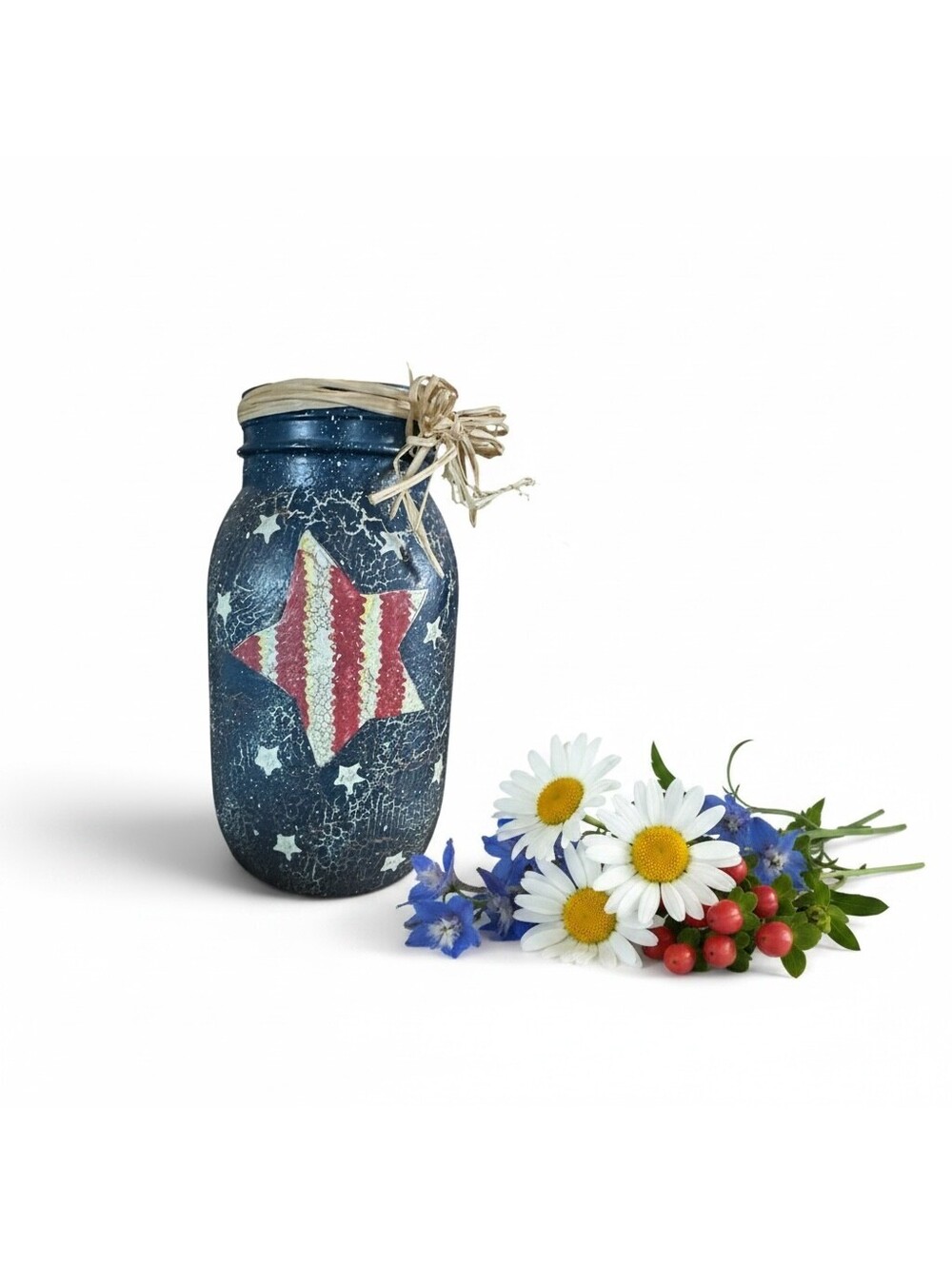 Bella Casa Ganz Americana Star Mason Jar Vase Crock Patriotic Primitive Decor